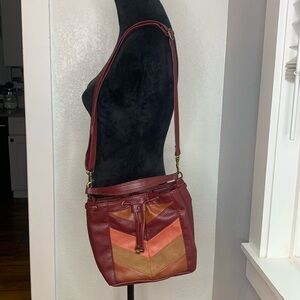 Time & Tru Vintage-Style Red Chevron Patchwork Boho Bucket Crossbody Bag Autumn